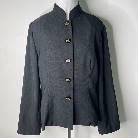 Women's Black Mock Collar Button Down Equestrian Blazer Jacket Size XL - Picture 1 of 7